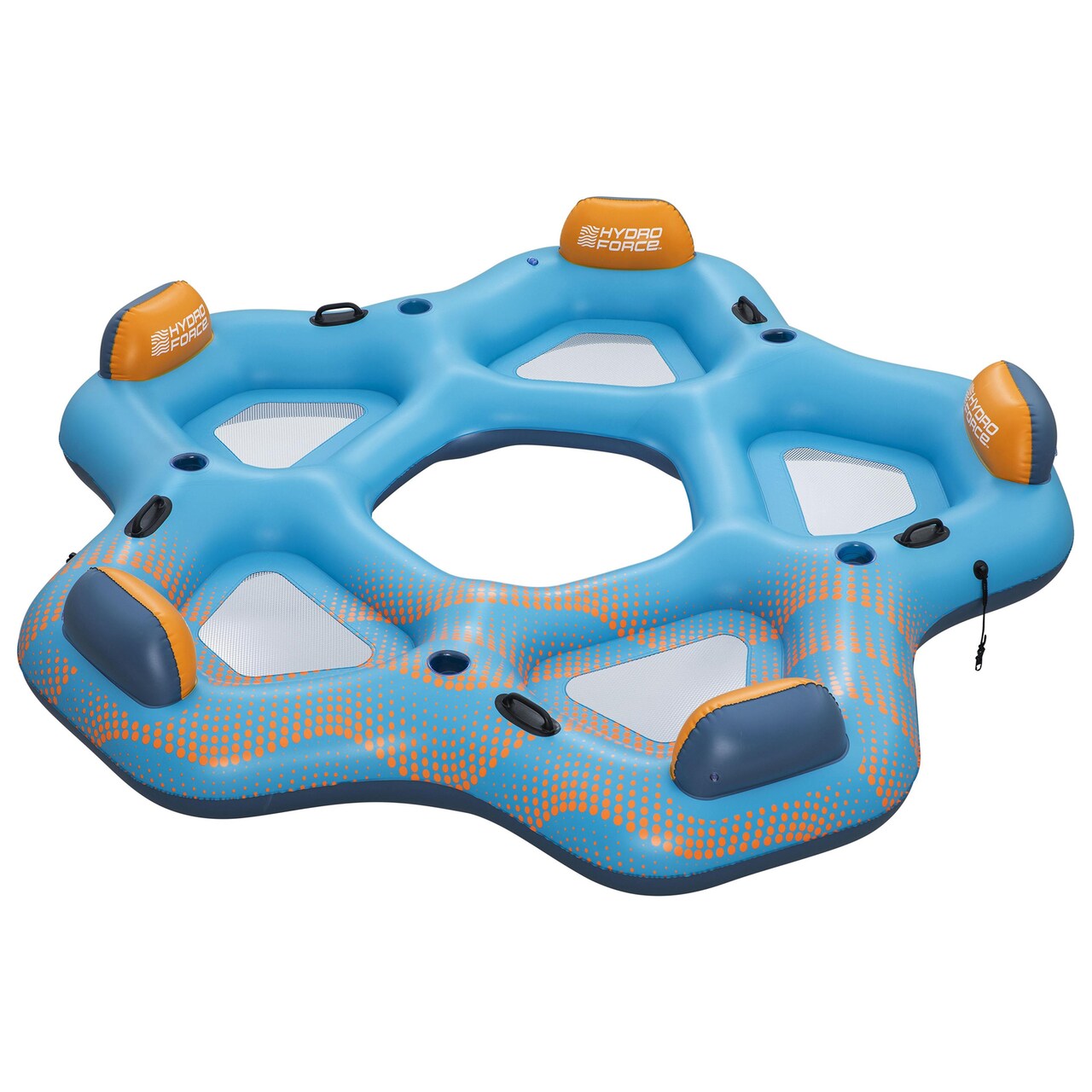 Hydro Force: Day Drifter Island - 5 Person Water Float, 9'10"x9'5", XL Open Center Lounger Tube, Cup Holders & Handles, Cooling Mesh Seats, 1102lb Cap